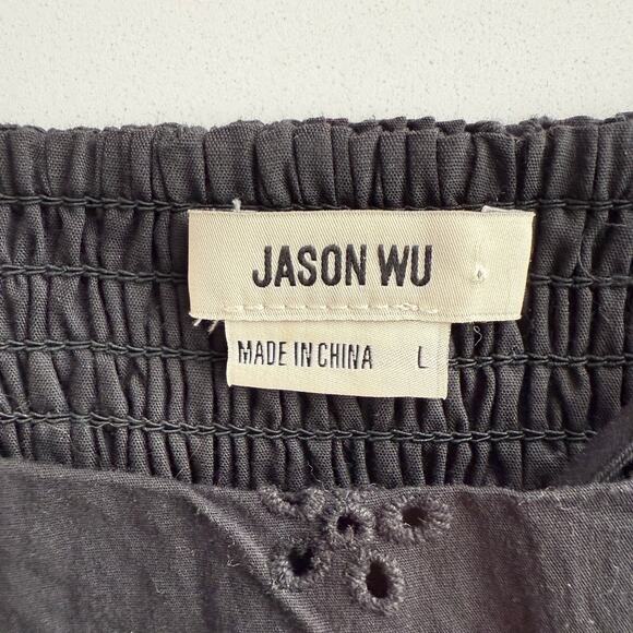 Jason Wu Cotton Eyelet Spaghetti Strap Side Zip Black Bustier Crop Top L‎ - Picture 5 of 7